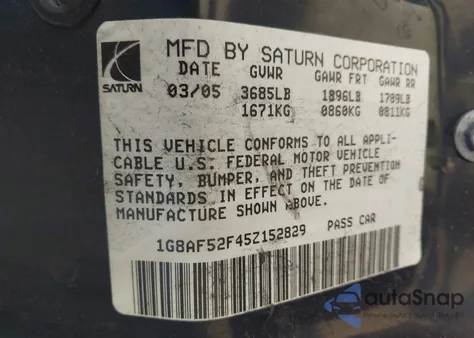 2005 Saturn Ion 1 z USA, uszkodzony, nr VIN 1G8AF52F45Z152829